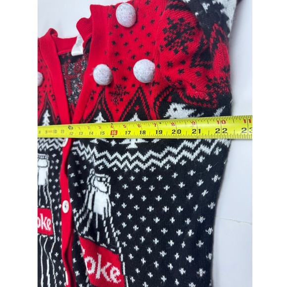 Coca-Cola Ugly Christmas Cardigan Sweater Polar Bear Pom Poms Large - Picture 4 of 5